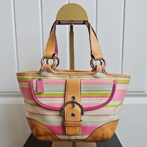 Vintage Coach Hampton Pastel Stripes Small Tote Bag #1888 Pink GUC